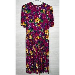 Vintage 80s Melanie Drucker Floral Midi Dress